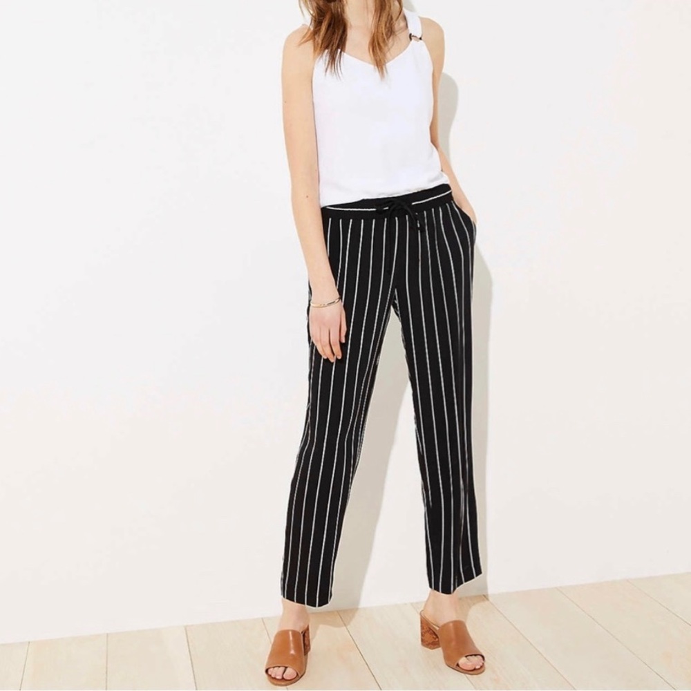 LOFT Striped flowy pants with drawstring waist L